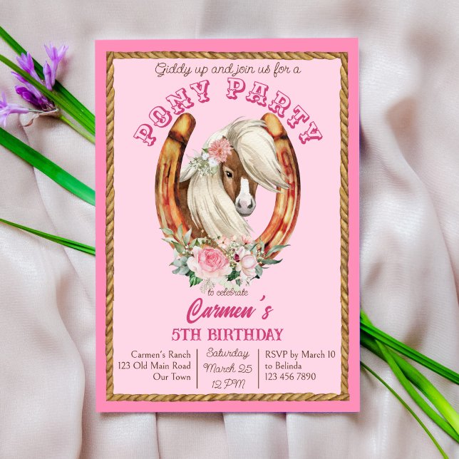Invitation Pink poney anniversaire giddy up cowgirl party (Créateur téléchargé)