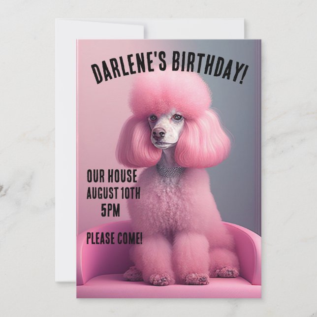 Invitation PINK POODLE ANNIVERSAIRE FÊTE SUR MESURE Invitatio (Devant)