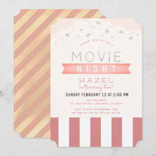 Invitation Pink Popcorn Film Night Girl Anniversaire