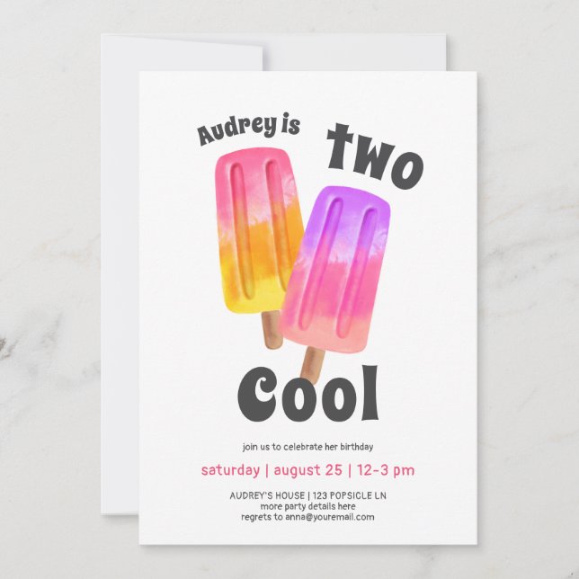 Invitation Pink Popsicles Girl 2th Birthday (Devant)