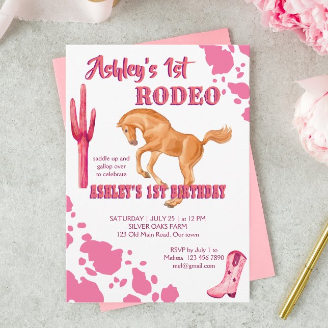 Invitation Pink Premier rodéo cowgirl fête d'anniversaire mod (Créateur téléchargé)
