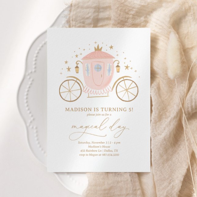 Invitation Pink Princess Carriage Girl Anniversaire (Créateur téléchargé)