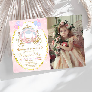 Invitation Pink Princess Carriage Girl Photo Anniversaire