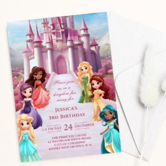 Invitation Pink Princess Castle Royal Kid Girl Anniversaire