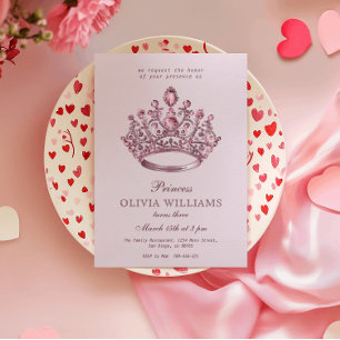 Invitation Pink Princess Crown Élégante fête d'anniversaire