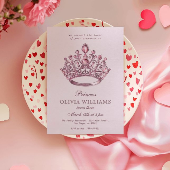 Invitation Pink Princess Crown Élégante fête d'anniversaire (Créateur téléchargé)