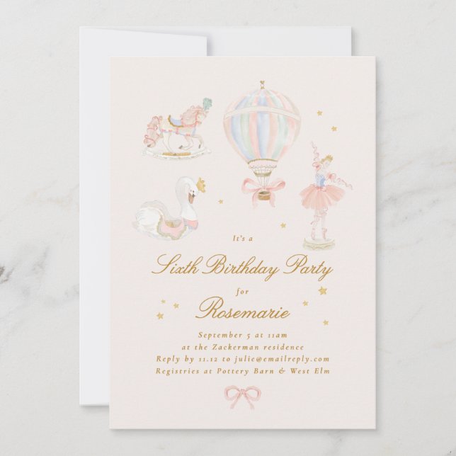 Invitation Pink Princess Fairytale Ballerina Girl Birthday (Devant)