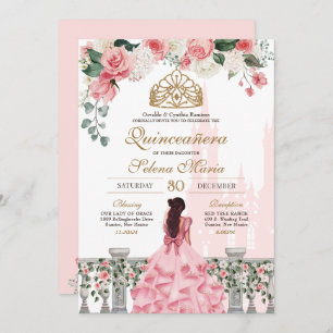 Invitation Pink Princess Fairytale Quinceañera avec Rose