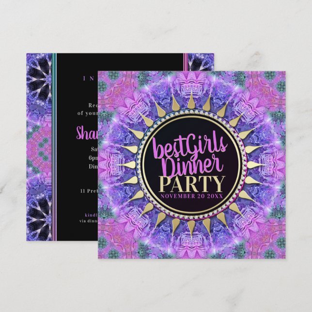 Invitation Pink Princess Médiévale Best Girls Diner Party (Devant / Derrière)