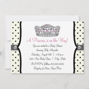 Invitation Pink Princess Pink Black Polka Baby shower