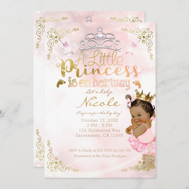 Invitation Pink Princess Sparkle Tutu & Baby shower de la Cou (Devant / Derrière)
