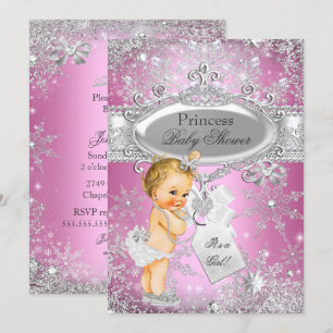 Invitation Pink Princess Winter Wonderland Baby shower Blonde