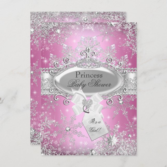 Invitation Pink Princess Winter Wonderland Baby shower Invita (Devant / Derrière)
