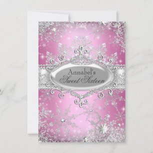 Invitation Pink Princess Winter Wonderland Sweet 16 Invitatio