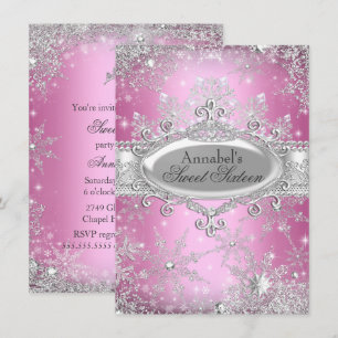 Invitation Pink Princess Winter Wonderland Sweet 16 Invitatio