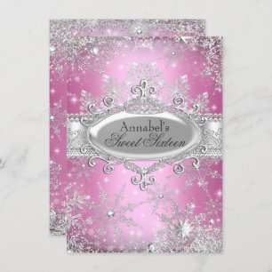 Invitation Pink Princess Winter Wonderland Sweet 16 Invitatio
