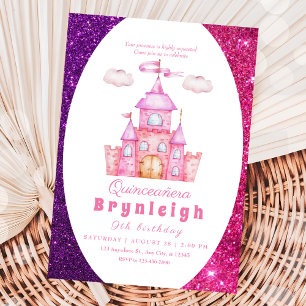 Invitation Pink princesse château fille fête d'anniversaire
