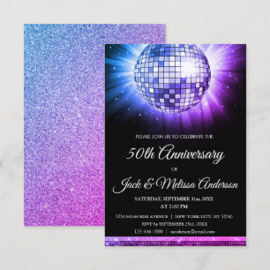 Invitation Pink Purple 50e anniversaire de la fête Disco Ball