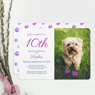Invitation Pink Purple Blue Empreintes de pattes Animaux de c