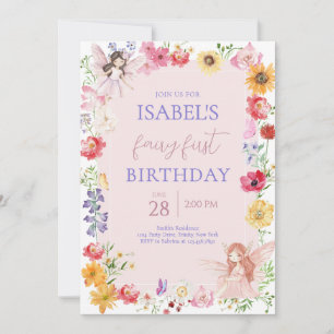 Invitation Pink Purple Fairy Premier anniversaire