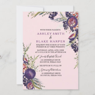 Invitation Pink Purple Fig Aquarelle Floral Mariage Inviter