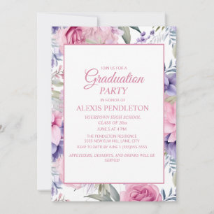 Invitation Pink Purple Floral Graduation Party