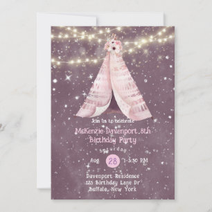 Invitation Pink Purple Floral Tee Pee Girl Anniversaire Fête