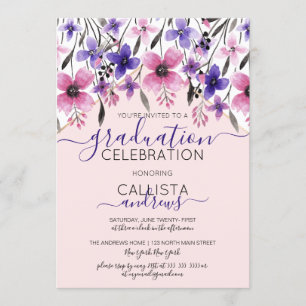 Invitation Pink Purple Floral Watercolor Party