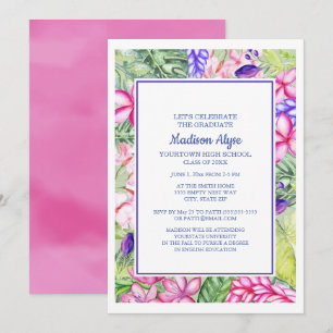 Invitation Pink Purple Green Tropical Floral Party de graduat