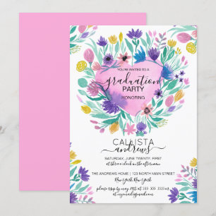 Invitation Pink Purple Jaune Fleurs du Coeur Feuille graduati