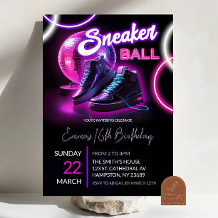 Invitation Pink Purple Neon Discoball Sneakerball Anniversair