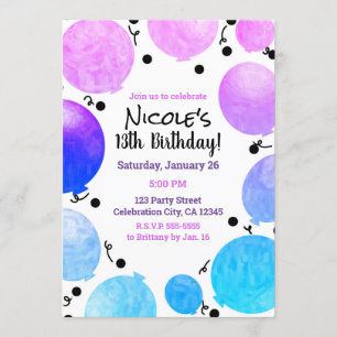 Invitation Pink Purple Pastel Balloons Anniversaire