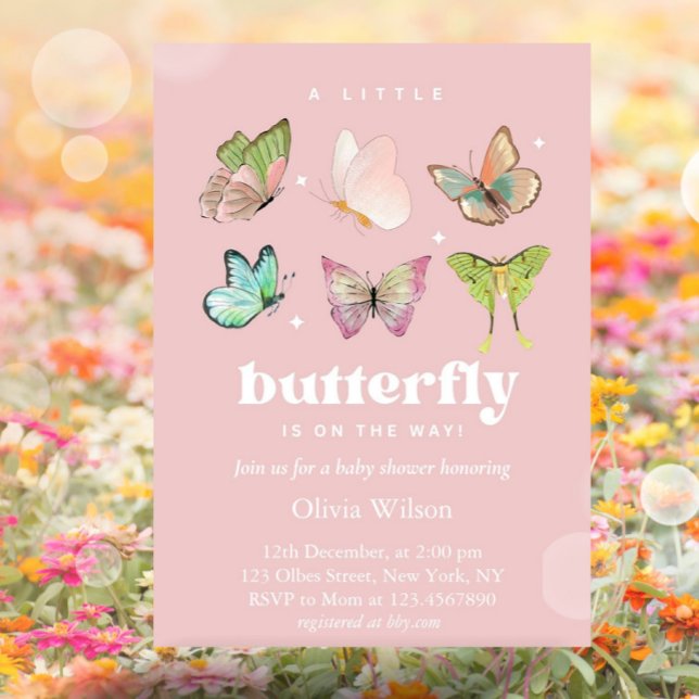 Invitation Pink Purple Pastel Butterfly Girl Baby shower (Pink Purple Pastel Butterfly Girl Baby Shower)