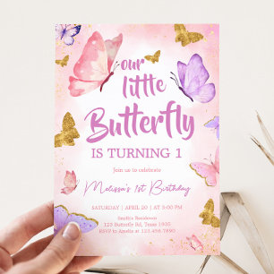 Invitation Pink Purple Petit Papillon fête d'anniversaire
