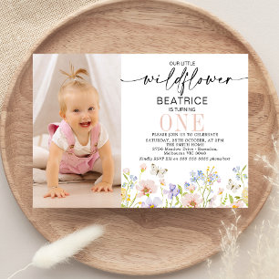 Invitation Pink Purple Photo Fleur sauvage Delicy 1er anniver