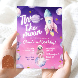 Invitation Pink Purple Planet Two The Moon Girl 2e anniversai