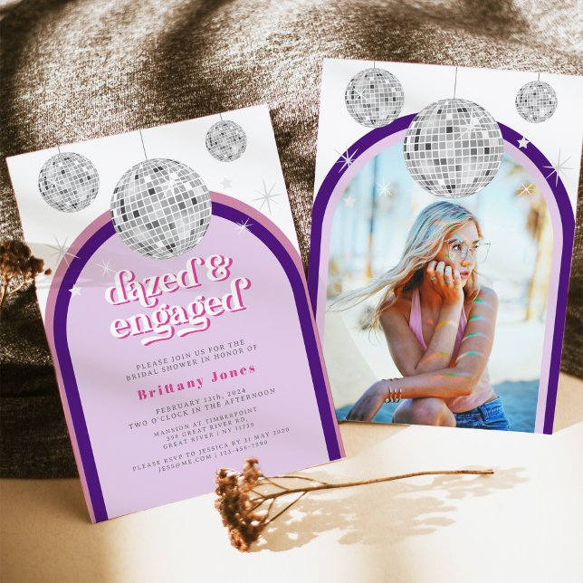 Invitation Pink & Purple Retro Disco Groove Fête des mariées (Créateur téléchargé)
