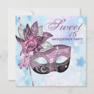 Invitation Pink Purple Sweet 16 Masquerade Party