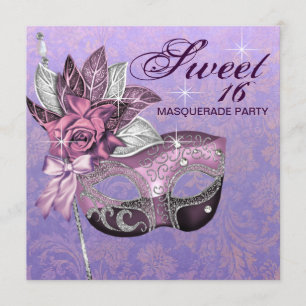 Invitation Pink Purple Sweet 16 Masquerade Party
