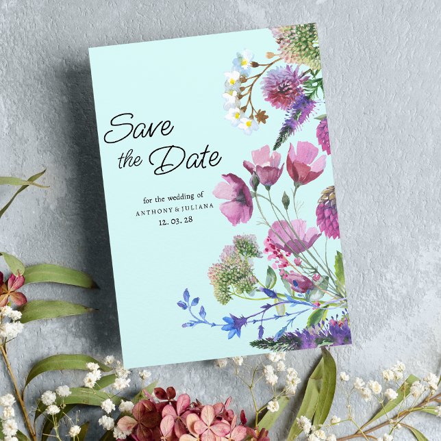 Invitation Pink Purple Turquoise Fleur sauvage été Enregistre (Pink Purple Teal Wildflower Summer Save the Date)