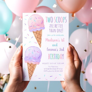 Invitation Pink Purple Two Scoops Ice Cream Joint Anniversair