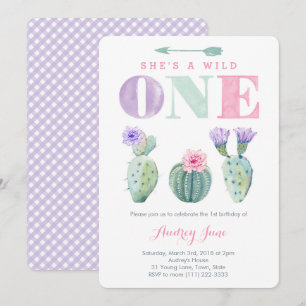 Invitation Pink Purple Wild ONE Girl Fête d'anniversaire