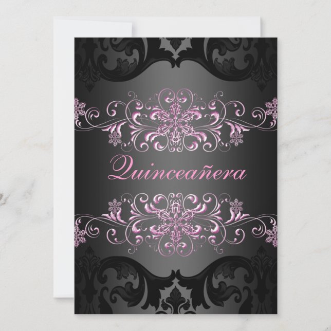 Invitation Pink Quinceañera Neige Flake Damask Anniversaire I (Devant)