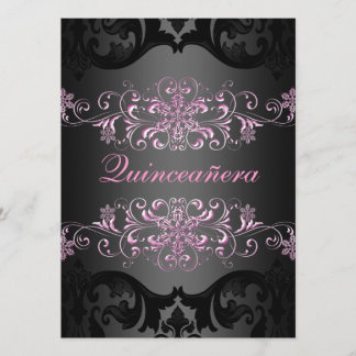Invitation Pink Quinceañera Neige Flake Damask Anniversaire I
