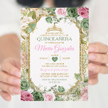 Invitation Pink Quinceañera Sage Green Gold Crown Butterfly<br><div class="desc">Quinceañera rose Sage Vert & Or Couronne Papillon mexicain Invitation Mis Quince 15 Anos,  16e anniversaire, </div>