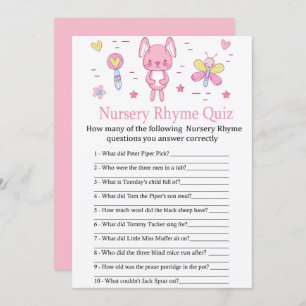 Invitation Pink Rabbit Nursery Rhyme Quiz jeu de baby shower