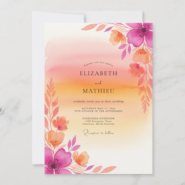 Invitation Pink Radiant Tropical Wedding (Devant)