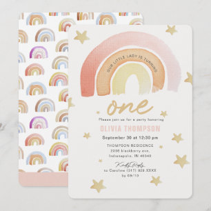 Invitation Pink Rainbow Stars Première fête d'anniversaire