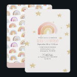 Invitation Pink Rainbow Stars Première fête d'anniversaire<br><div class="desc">conception unique d'invitation de fête de premier anniversaire. Doté d'un arc-en-ciel et d'étoiles aux couleurs modernes et muettes.</div>
