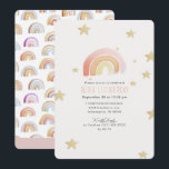 Invitation Pink Rainbow Stars Première fête d'anniversaire<br><div class="desc">conception unique d'invitation de fête de premier anniversaire. Doté d'un arc-en-ciel et d'étoiles aux couleurs modernes et muettes.</div>